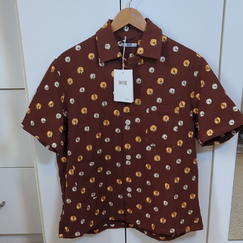 Bode Men's Marigold Embroidered Shirt